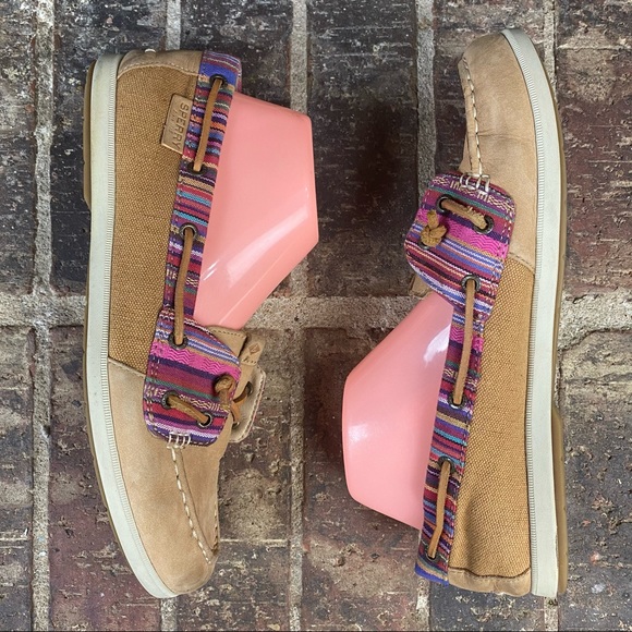 Sperry Slip On Leather Multi Color Trim Boat Shoes - Picture 3 of 8
